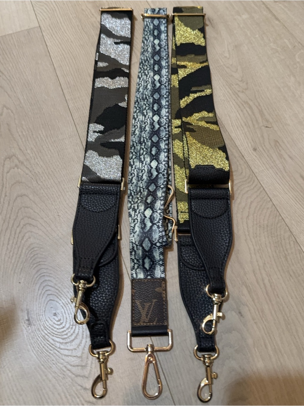 3 BUNDLE bag straps! 2 camo & 1 fashion strap with a snake pattern. ALL NEW!